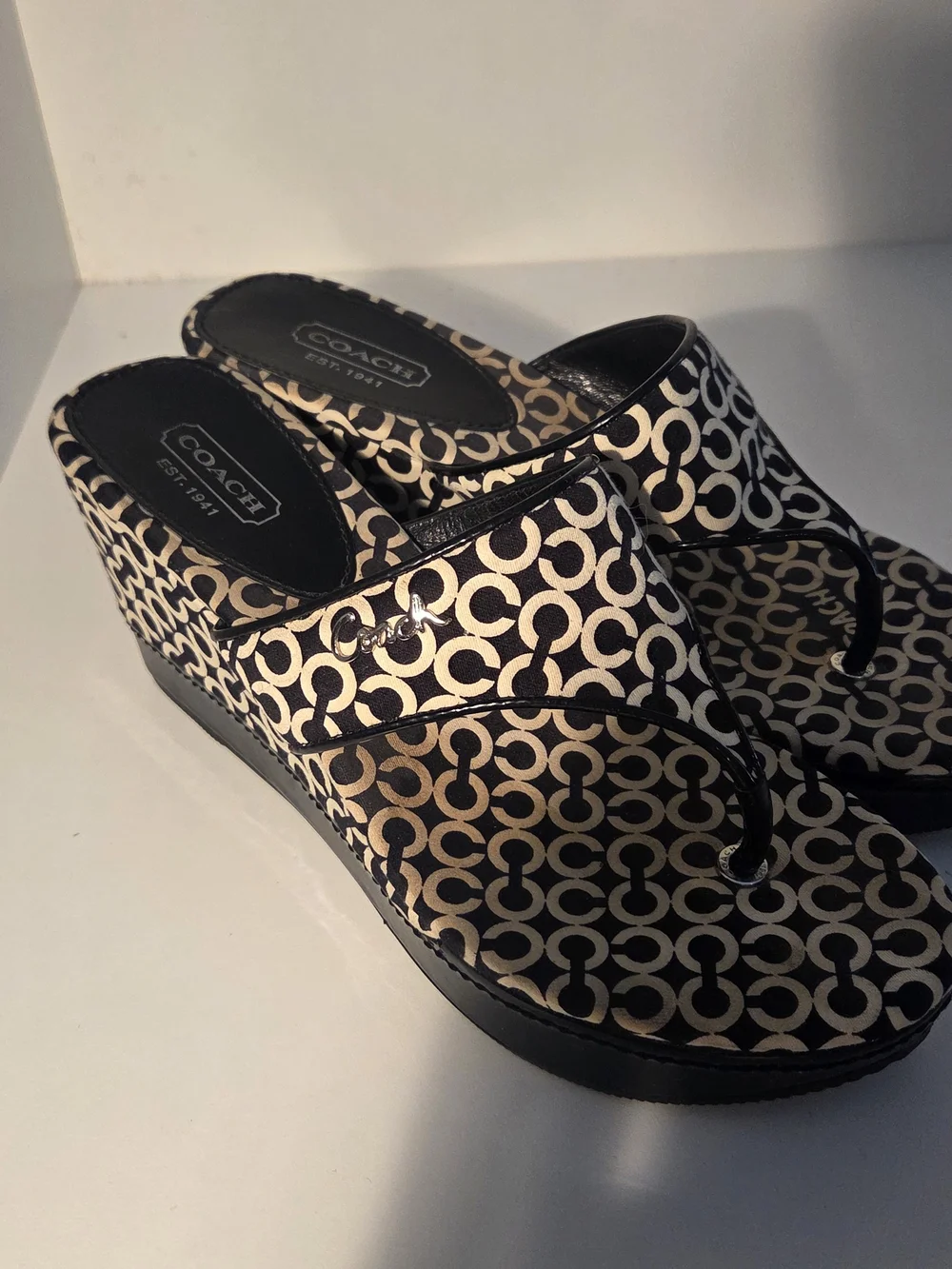 COACH Black & Beige Signature Pattern Women's Slide Sandals Size 6.5B